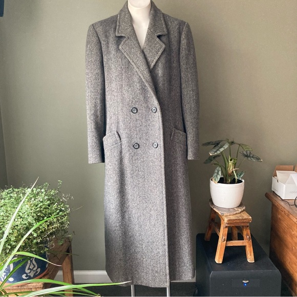 J.G. Hook | Vintage Wool Double Breasted Herringbone Trench Duster Coat - Picture 3 of 14